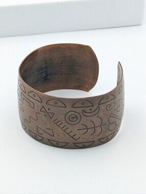 Vintage genuine copper engraved cuff bracelet